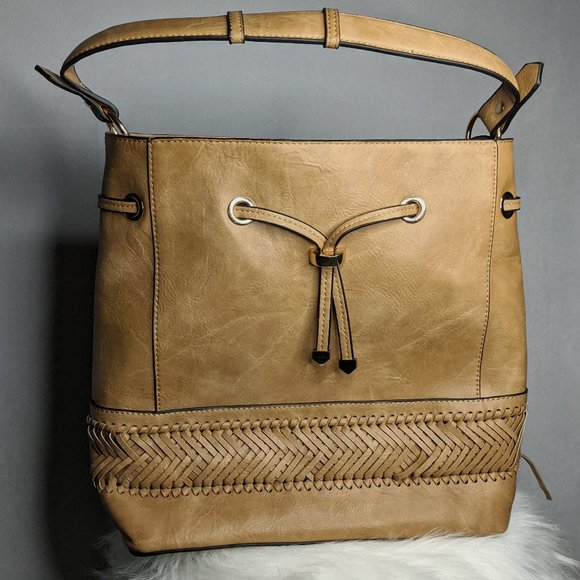 Womens Pleather Purse Lace Bottom Beige - Picture 1 of 6